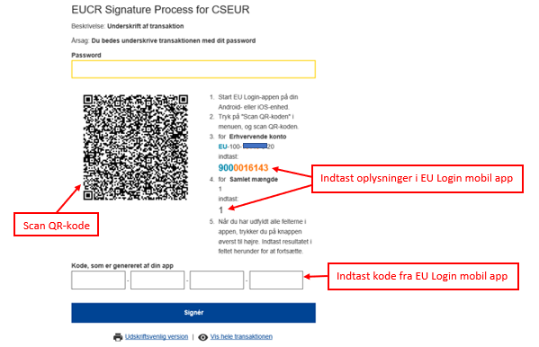 Signer transaktion med EU Login mobil app