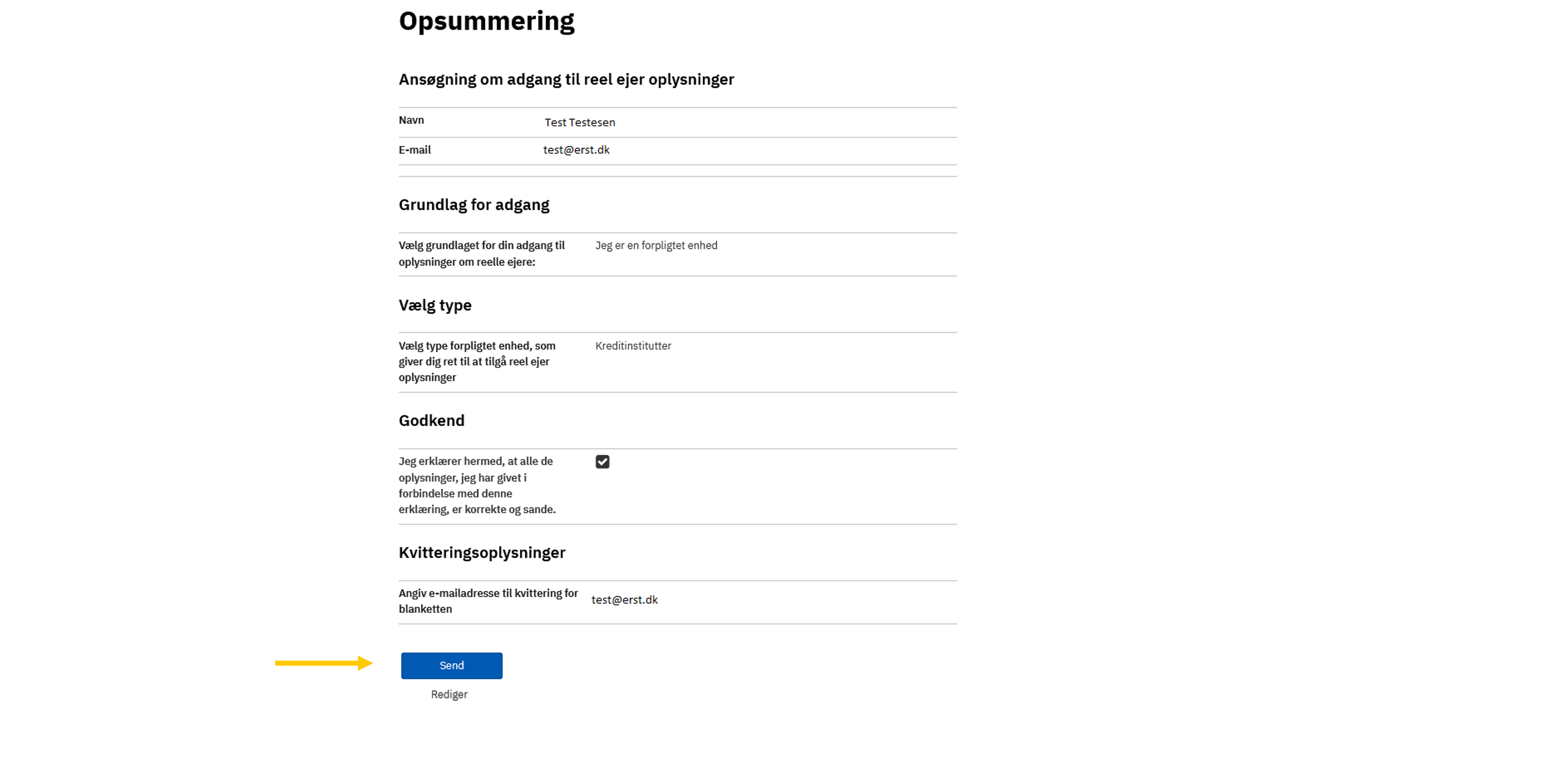 Skærmbilleder, der viser hvordan en anmodning om at få oplysninger om reelle ejere på CVR.dk ser ud