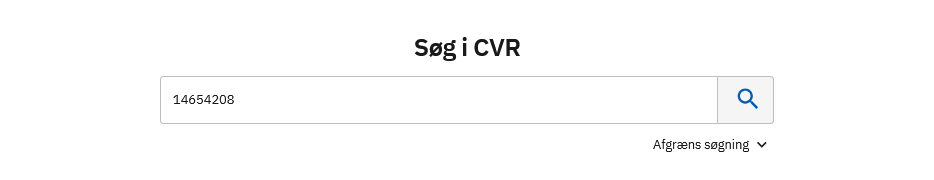 Skærmbillede, der viser søgefeltet på CVR.dk